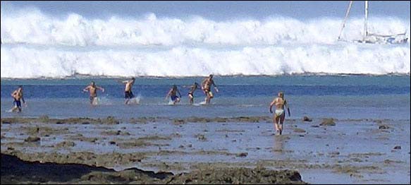 Tourists trying to escape incoming Tsunami